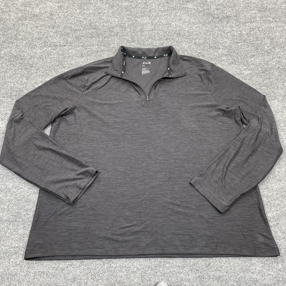 FLX Shirt Mens 2XL Gray Mock Neck Quarter Zip Long Sleeve Tagless Polyester